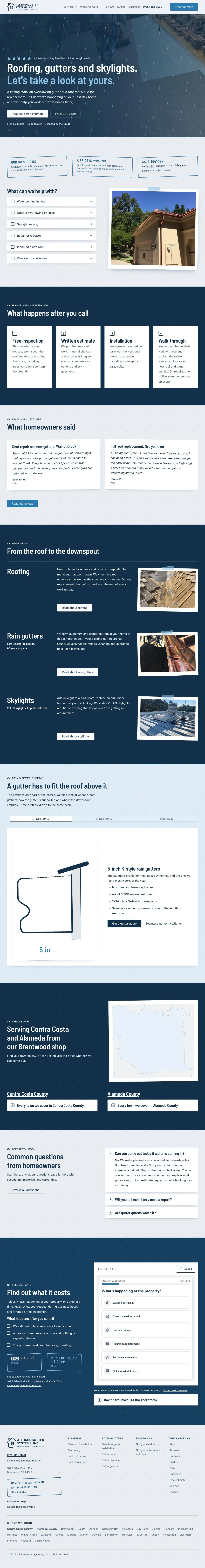 The full All Raingutter Systems site, top to bottom, inside a laptop screen