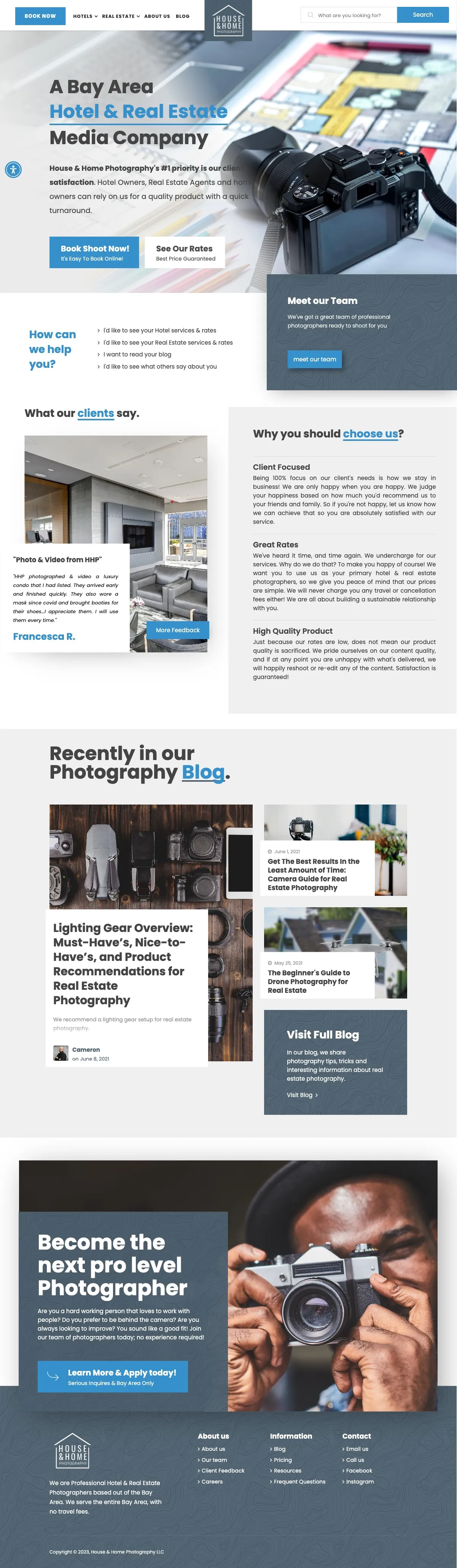 The full House & Home Photography site, top to bottom, inside a laptop screen